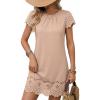 image:imageDokotoo Womens Summer Dresses 2026 Short Sleeve Hollow Out Crewneck Pleated Front Casual Elegant Mini DressKhaki