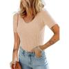 image:imageDokotoo Womens Tops 2024 Summer Short Sleeve Slim Fit V Neck Ribbed Knit Basic Solid Color T Shirts TeesA Apricot