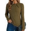 image:imageDokotoo Womens Tops Business Casual Outfits Long Sleeve Shirts Mock Neck Twist Knot Slim Fit Soft Stretch Tees BlousesArmy Green