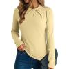 image:imageDokotoo Womens Tops Business Casual Outfits Long Sleeve Shirts Mock Neck Twist Knot Slim Fit Soft Stretch Tees BlousesYellow