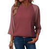 image:imageDokotoo Womens Tops Spring Summer 34 Length Sleeve Fashion T Shirts for Women Crewneck Waffle Knit Casual Loose Tee BlousesRed