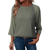 image:imageDokotoo Womens Tops Spring Summer 34 Length Sleeve Fashion T Shirts for Women Crewneck Waffle Knit Casual Loose Tee BlousesSeagrass Green