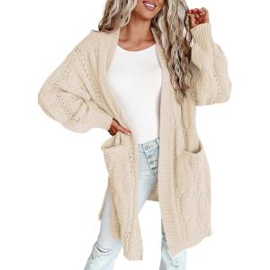 image:imageDokotoo Long Cardigans for Women Open Front 2025 Long Sleeves Winter Sweaters with PocketsBeige