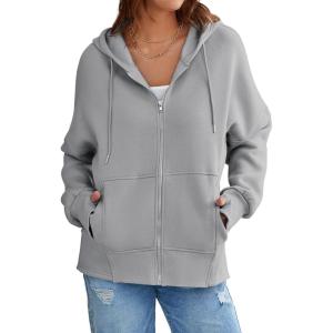 image:imageDokotoo Womens Casual Drawstring Zip Up Thick Hoodies Long Sleeve Fleece Sweatshirts Solid Jacket Coat with Pockets
