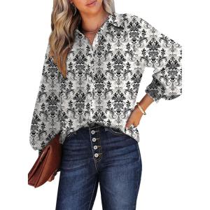 image:imageDokotoo Womens Casual V Neck Allover Floral Print Long Sleeve Chiffon Button Down Blouses Bohemian Top ShirtsBlack2