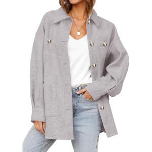 image:imageDokotoo Womens Fall Oversized Long Sleeve Shacket Jackets 2024 Button Down Coats with PocketsGray