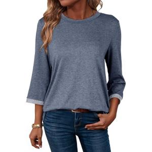 image:imageDokotoo Womens Shirts Lightweight 2026 Summer Fashion 34 Length Sleeve T Shirts Casual Crew Neck Basic BlousesDusk Blue