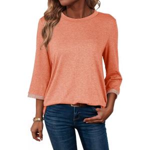 image:imageDokotoo Womens Shirts Lightweight 2026 Summer Fashion 34 Length Sleeve T Shirts Casual Crew Neck Basic BlousesGrapefruit Orange