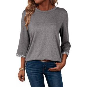 image:imageDokotoo Womens Shirts Lightweight 2026 Summer Fashion 34 Length Sleeve T Shirts Casual Crew Neck Basic BlousesMedium Grey