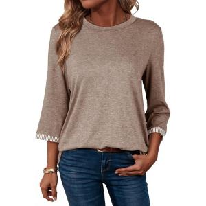 image:imageDokotoo Womens Shirts Lightweight 2026 Summer Fashion 34 Length Sleeve T Shirts Casual Crew Neck Basic BlousesSmoke Gray Khaki
