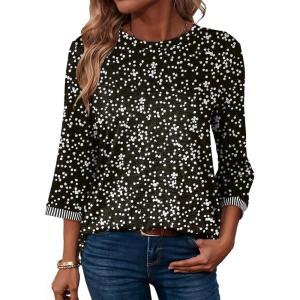 image:imageDokotoo Womens Shirts Lightweight 2026 Summer Fashion 34 Length Sleeve T Shirts Casual Crew Neck Basic BlousesZ Black
