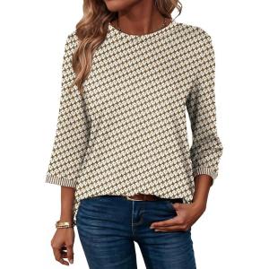 image:imageDokotoo Womens Shirts Lightweight 2026 Summer Fashion 34 Length Sleeve T Shirts Casual Crew Neck Basic BlousesZ Khaki
