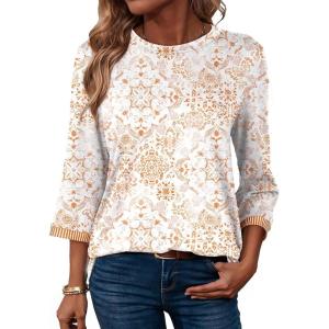 image:imageDokotoo Womens Shirts Lightweight 2026 Summer Fashion 34 Length Sleeve T Shirts Casual Crew Neck Basic BlousesZ Orange