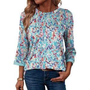 image:imageDokotoo Womens Shirts Lightweight 2026 Summer Fashion 34 Length Sleeve T Shirts Casual Crew Neck Basic BlousesZ Sky Blue 1