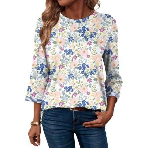 image:imageDokotoo Womens Shirts Lightweight 2026 Summer Fashion 34 Length Sleeve T Shirts Casual Crew Neck Basic BlousesZ Sky Blue