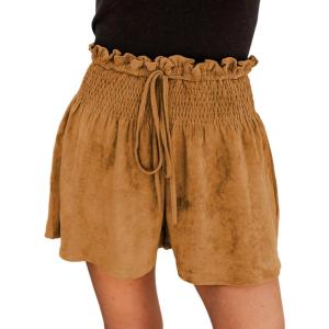 image:imageDokotoo Womens Shorts Cotton High Elastic Waisted Pleated Ruffle Beach Flowy Casual Shorts SXL