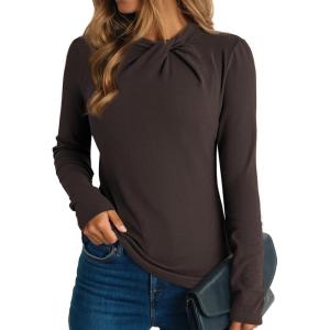 image:imageDokotoo Womens Tops Business Casual Outfits Long Sleeve Shirts Mock Neck Twist Knot Slim Fit Soft Stretch Tees BlousesPurple