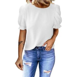 image:imageDokotoo Womens Tops Trendy 2025 Spring Summer Short Sleeve Shirts Business Casual Dressy BlousesWhite