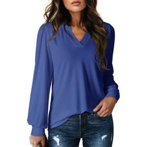 image:imageDokotoo Womens Tops VNeck Long Sleeve Shirts Tops Dressy Casual Blouses Fall Outfits Clothes 2024Dark Blue