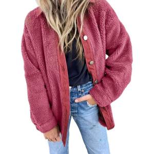 image:imageDokotoo Womens Winter Coats Fleece Turndown Collar Button Down Long Sleeve Sherpa Jackets with PocketsRose 2