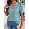 image:imageDOKOTOO Womens Casual V Neck Short Sleeve Textured Tops Lettuce Trim T Shirts Tee BlousesBeau Blue