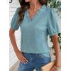 image:imageDOKOTOO Womens Casual V Neck Short Sleeve Textured Tops Lettuce Trim T Shirts Tee BlousesBeau Blue