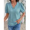 image:imageDOKOTOO Womens Casual V Neck Short Sleeve Textured Tops Lettuce Trim T Shirts Tee BlousesBeau Blue