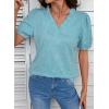image:imageDOKOTOO Womens Casual V Neck Short Sleeve Textured Tops Lettuce Trim T Shirts Tee BlousesBeau Blue