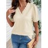 image:imageDOKOTOO Womens Casual V Neck Short Sleeve Textured Tops Lettuce Trim T Shirts Tee BlousesBeige