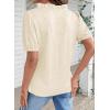 image:imageDOKOTOO Womens Casual V Neck Short Sleeve Textured Tops Lettuce Trim T Shirts Tee BlousesBeige