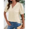 image:imageDOKOTOO Womens Casual V Neck Short Sleeve Textured Tops Lettuce Trim T Shirts Tee BlousesBeige