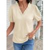 image:imageDOKOTOO Womens Casual V Neck Short Sleeve Textured Tops Lettuce Trim T Shirts Tee BlousesBeige