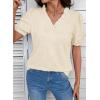 image:imageDOKOTOO Womens Casual V Neck Short Sleeve Textured Tops Lettuce Trim T Shirts Tee BlousesBeige