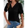 image:imageDOKOTOO Womens Casual V Neck Short Sleeve Textured Tops Lettuce Trim T Shirts Tee BlousesBlack