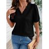 image:imageDOKOTOO Womens Casual V Neck Short Sleeve Textured Tops Lettuce Trim T Shirts Tee BlousesBlack
