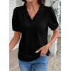 image:imageDOKOTOO Womens Casual V Neck Short Sleeve Textured Tops Lettuce Trim T Shirts Tee BlousesBlack