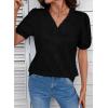 image:imageDOKOTOO Womens Casual V Neck Short Sleeve Textured Tops Lettuce Trim T Shirts Tee BlousesBlack