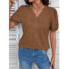 image:imageDOKOTOO Womens Casual V Neck Short Sleeve Textured Tops Lettuce Trim T Shirts Tee BlousesCoffee