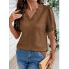 image:imageDOKOTOO Womens Casual V Neck Short Sleeve Textured Tops Lettuce Trim T Shirts Tee BlousesCoffee