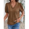 image:imageDOKOTOO Womens Casual V Neck Short Sleeve Textured Tops Lettuce Trim T Shirts Tee BlousesCoffee