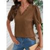 image:imageDOKOTOO Womens Casual V Neck Short Sleeve Textured Tops Lettuce Trim T Shirts Tee BlousesCoffee