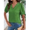 image:imageDOKOTOO Womens Casual V Neck Short Sleeve Textured Tops Lettuce Trim T Shirts Tee BlousesGreen