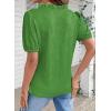 image:imageDOKOTOO Womens Casual V Neck Short Sleeve Textured Tops Lettuce Trim T Shirts Tee BlousesGreen