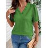 image:imageDOKOTOO Womens Casual V Neck Short Sleeve Textured Tops Lettuce Trim T Shirts Tee BlousesGreen
