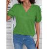 image:imageDOKOTOO Womens Casual V Neck Short Sleeve Textured Tops Lettuce Trim T Shirts Tee BlousesGreen