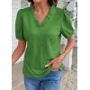 image:imageDOKOTOO Womens Casual V Neck Short Sleeve Textured Tops Lettuce Trim T Shirts Tee BlousesGreen