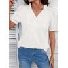 image:imageDOKOTOO Womens Casual V Neck Short Sleeve Textured Tops Lettuce Trim T Shirts Tee BlousesWhite