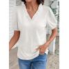 image:imageDOKOTOO Womens Casual V Neck Short Sleeve Textured Tops Lettuce Trim T Shirts Tee BlousesWhite