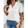 image:imageDOKOTOO Womens Casual V Neck Short Sleeve Textured Tops Lettuce Trim T Shirts Tee BlousesWhite