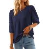 image:imageDokotoo Blouses for Women Dressy Casual Crewneck 34 Length Sleeve Womens Tops Loose Business Work ShirtsNavy Blue